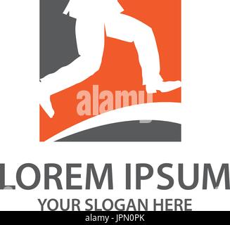 person leap wears suit in the bottom part within a square, logo design, isolated on white background. Stock Vector