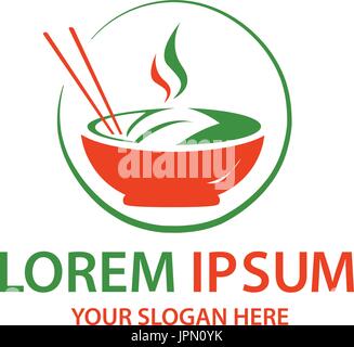 bowl with leaf and food sticks, logo design, isolated on white background. Stock Vector