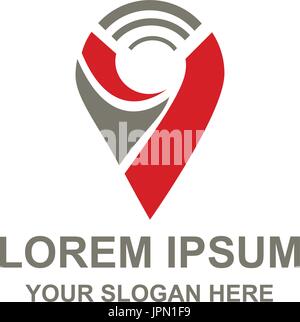 elegant map pin with wifi sign, logo design, isolated on white background. Stock Vector