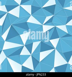 Blue 3D triangle pattern, seamless vector. Vector design texture. White Low Poly Pattern Background Stock Vector