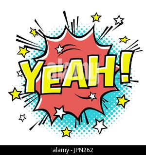 YEAH! phrase in speech bubble. Comic text. Vector bubble icon speech phrase. Comics book balloon. Halftone background. Stock Vector