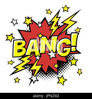 BANG! comic sound in speech bubble. Comic text. Vector bubble icon speech phrase. Comics book balloon. Halftone background. Stock Vector
