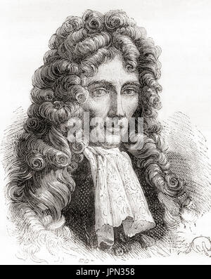 Robert William Boyle, 1627 –  1691.  Anglo-Irish natural philosopher, chemist, physicist and inventor.  From Les Merveilles de la Science, published 1870. Stock Photo