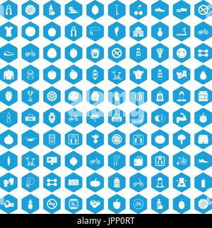 100 fitness icons set blue Stock Vector