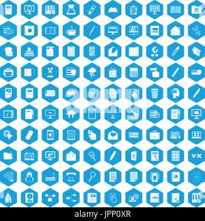 100 folder icons set blue Stock Vector