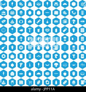 100 food shopping icons set blue Stock Vector