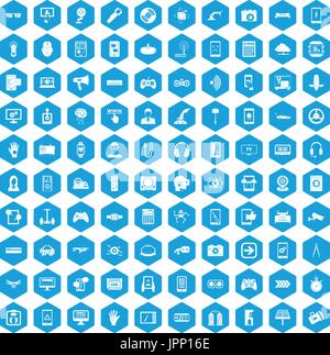 100 gadget icons set blue Stock Vector