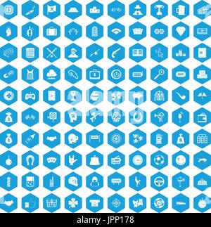 100 gambling icons set blue Stock Vector