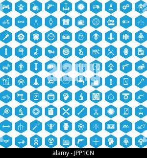 100 gear icons set blue Stock Vector