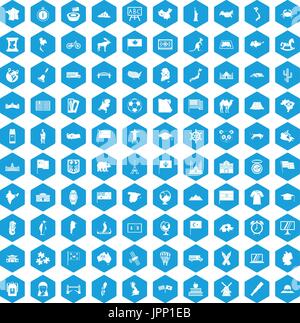 100 geography icons set blue Stock Vector