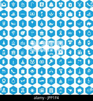 100 gift icons set blue Stock Vector