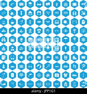 100 glasses icons set blue Stock Vector