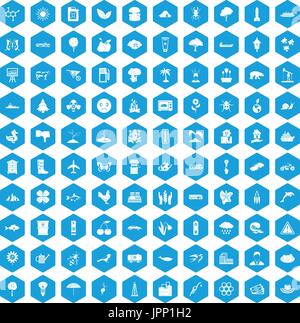 100 global warming icons set blue Stock Vector