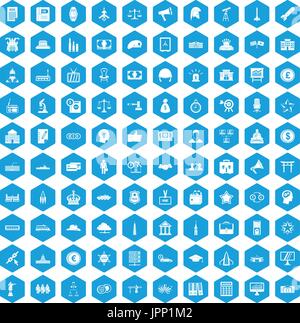 100 government icons set blue Stock Vector