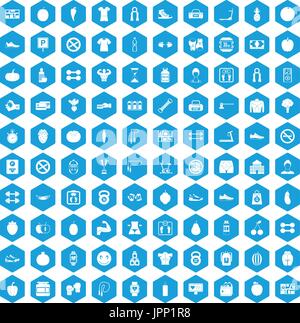 100 gym icons set blue Stock Vector