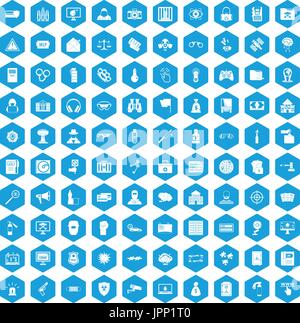 100 hacking icons set blue Stock Vector
