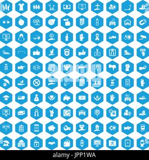 100 hand icons set blue Stock Vector