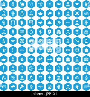 100 handshake icons set blue Stock Vector