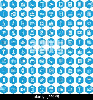 100 hardware icons set blue Stock Vector