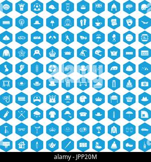 100 hat icons set blue Stock Vector