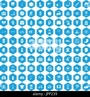 100 health icons set blue Stock Vector