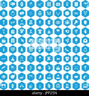 100 heart icons set blue Stock Vector