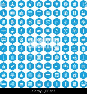 100 heating icons set blue Stock Vector