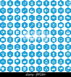 100 help desk icons set blue Stock Vector