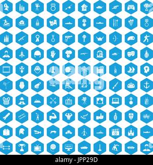100 hero icons set blue Stock Vector