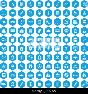 100 hi-school icons set blue Stock Vector