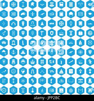 100 history icons set blue Stock Vector