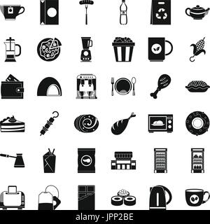 Cafe in town icons set, simple style Stock Vector