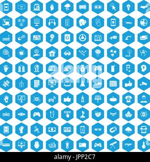100 hi-tech icons set blue Stock Vector