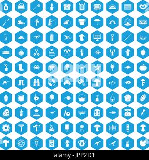 100 hobby icons set blue Stock Vector