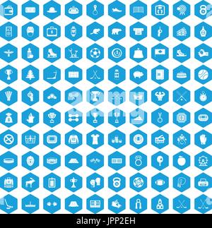 100 hockey icons set blue Stock Vector