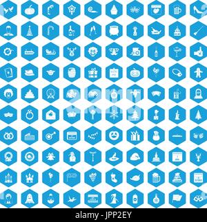 100 holidays icons set blue Stock Vector