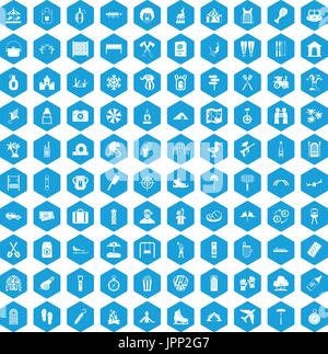 100 holidays family icons set blue Stock Vector