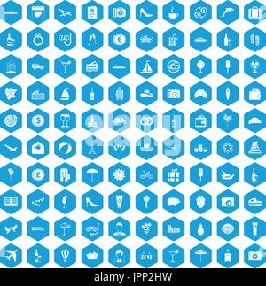 100 honeymoon icons set blue Stock Vector