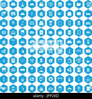 100 hotel icons set blue Stock Vector