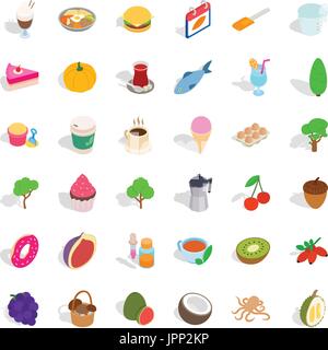 Vegetarian cafe icons set, isometric style Stock Vector
