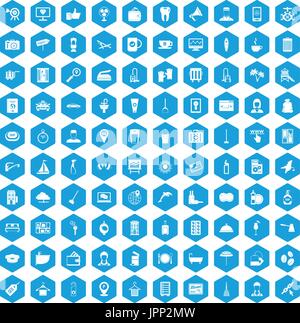 100 hotel services icons set blue Stock Vector