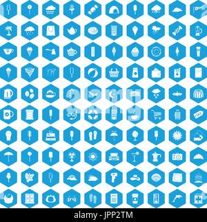 100 ice cream icons set blue Stock Vector