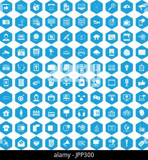 100 information technology icons set blue Stock Vector