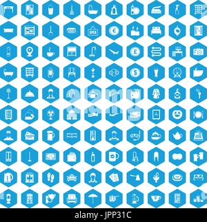 100 inn icons set blue Stock Vector