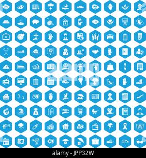 100 insurance icons set blue Stock Vector