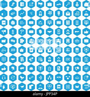 100 interaction icons set blue Stock Vector