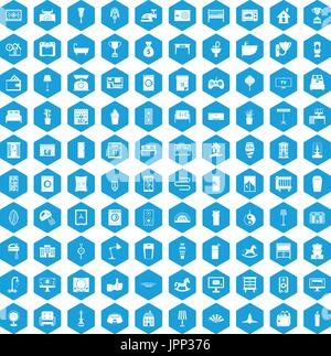 100 interior icons set blue Stock Vector