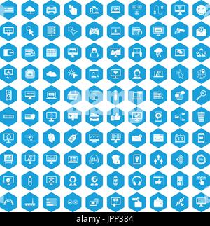 100 internet icons set blue Stock Vector