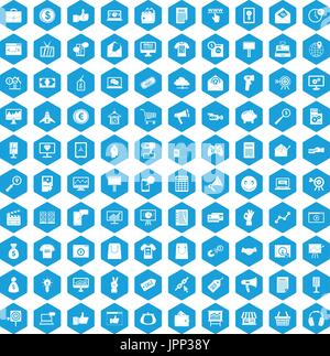 100 internet marketing icons set blue Stock Vector
