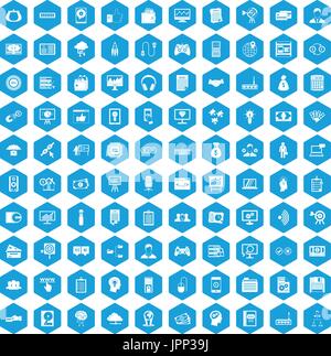 100 IT business icons set blue Stock Vector